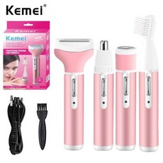 Kemei 4 in 1 여성 제 모기 여성 눈썹 트리머 레이디 면도기 제모 면도기 얼굴 depilador 비키니 제모, KM-6637+Au 플러그