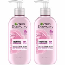 Garnier SkinActive Soothing Cleansing Milk 가르니에 스킨 액티브 수딩 클렌징 밀크 로즈워터 6.7oz(200ml) 2팩, 1개