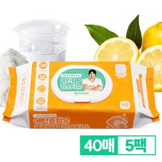 한번 써보면 끊을수 없는 청소용 물티슈 베이킹소다 에탄올 일회용 만능 청소티슈, 5개, 40매