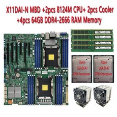 X11DAI-N 서버 메인보드 + 2 * 제온 플래티넘 8124M 18C36T CPU 프로세서 쿨러 4x64GB = 256GB DDR4 2666Mm, 03 64Gx4 2666 LRDIMM