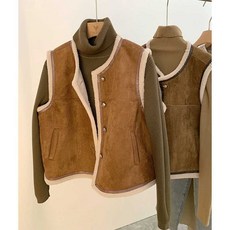 무스탕조끼 오버핏 경량 배색 여성 겨울 양털조끼