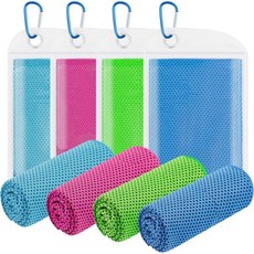 4팩 쿨링 타월(40"x12") 목과 얼굴을 위한 타월 운동을 짐 요가 스포츠 러닝 골프를 부드러운 통기성 극세사 아이스 타월, Light Blue/Dark Blue/Rose Red/