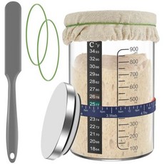 사워도우 스타터 항아리 용기 뒤집개 공급 밴드 포함 재사용 가능 유리 발효 900ml 7 개, 1) Set A