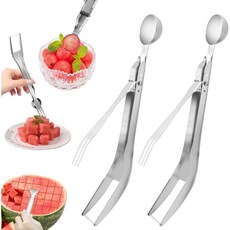 QICHU 2Pcs 3-in-1 다목적 304 스텐 큐브 수박칼 화채 과일슬라이서 수박 커팅기 수박커팅세트, 2개