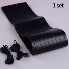 자동차 스티어링 휠 커버 가죽 DIY 바느질 키트 38cm 수제 바늘 액세서리, [03] All black with hole, 1개
