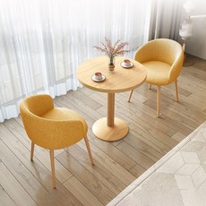 2인용 원형 티테이블 세트 카페테이블 원형식탁세트, 70cm, 노란색 1테이블 2의자+원목 테이블(면마 스타일)
