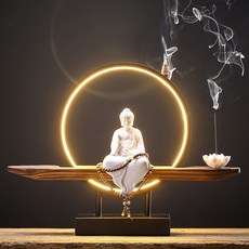 116574 부처님 관세음보상 LED 향 공예 오브제 미니 불상 부처상 장식품 불교용품 석가탄신일홈 젠 공예품, 구슬 瓷如오고