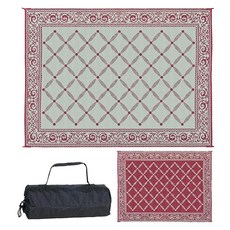 Stylish Camping 274 x 548cm 양면 매트 플라스틱 밀짚 깔개 야외용 대형 바닥 매트 RV 파티오 뒤뜰 피크닉 해변 캠핑 브라운/베이지(11918, 버건디/베이지, 1개