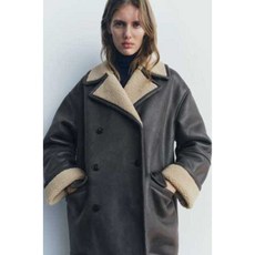 ZARA 여성코트 하이엔드 인조 모피 라펠 롱 재킷