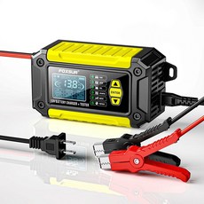 자동차 테스터 배터리 충전기 및 스마트 모터 수리 모드 LCD 디스플레이 AGM LiFePO4 납산 2 in 1 12V 6A, Yellow US Plug, 한개옵션1