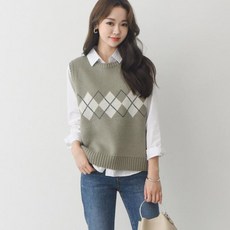 쏘쭌 국내생산 다이아 마름모 아가일 체크 니트 조끼