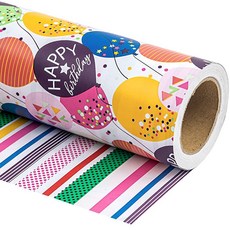 WRAPAHOLIC 점보 양면 생일 포장지 - 76.2cm x 91.4m30인치 33피트 생일 베이비 샤워를 위한 레드 및 캔들 디자인에 축하 레터링 231040, 17x394 Inch (Pack of 1), 생일 축하 및 캔들