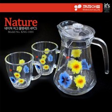 키친아트 네이쳐 저그 물병 세트 물통 컵 물잔, 1.3L, 단일