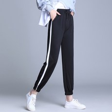 개마물산 배기트레이닝팬츠 시안보드검정 트레이닝바지 여성 9부 스키니 수구 와이드 루즈핏 조거 INS 트렌드 얇은 캐주얼바지