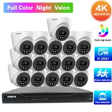 16CH AHD DVR 모니터링 영상 고화질 4K AHD CCTV 카메라 보안 시스템 키트 컬러 야간 8MP 16채널 CCTV 카메라 세트, 없다, 금 플러그, 16채널 dvr 16개의 캠, 1개 - dvr16ch