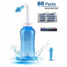 시누스 린스 네티 Pot - 300ml 10oz 보틀 나비지 나살 이리게이션 시스템 for 어덜트 & Kid 나살 케어 위드 60 나살 워시 솔트 팩스 and 템페라처 Sticke, 1