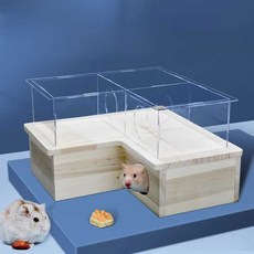 햄스터 미로룸 원목 애완동물 놀이 은신처 놀이터, 아크릴 투명 32.5x32.5x10cm