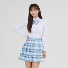 교복몰 (대여) 연블루 체크 스커트 리본타이 세트 교