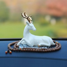  HIGH END Yilu Ping An 자동차 장식품 장식 BENTS 인테리어 용품, A. 백자사슴장식-A형미끄럼방지매트+염주+선물상자 