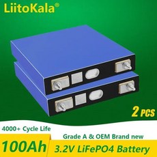 리토칼라 Lifepo4 고용량 딥 사이클 배터리 12V 24V 48V 리튬 이온 충전식 배터리팩 3.2V 100Ah 2 개, 2개