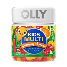 OLLY 아동용 멀티비타민 젤리 웜 전반적인 건강 및 면역 지원 비타민 및 미네랄 A C D E B 및 아연 츄어블 보충제 사워 과일 펀치 45일 분량 (70개), 병, 1개