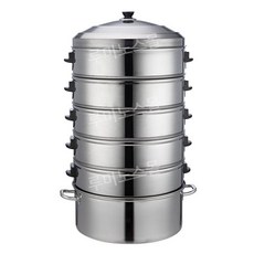 대형 찜통 대게 킹크랩 만두 냄비 계란 2층 다용도 삼발이 꽃게, 냄비 + 케이지 5개 + 뚜껑, 상업용 가족 연회 40CM, 1개
