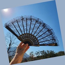뉴띵크 인생네컷 레이스 부채 댄스 소품 사진 촬영 선물 졸업 연극 공연, 블랙