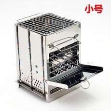 캠핑용 조립식 거꾸로 타는 주물 화목 난로 내열 유리, 소형 14x14x21cm