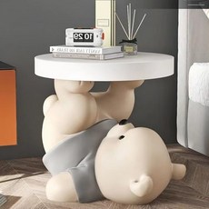 사이드 테이블 곰돌이 캐릭터 테이블 침대 소파 협탁 인테리어 소품 선반 소파 보조 틈새 귀여운 수납, 002