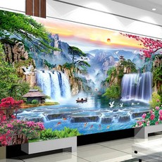 심커머스 산수화 폭포 계곡 매화 장미 풍경 절경 보석십자수 DIY키트 B0271, 100x40cm