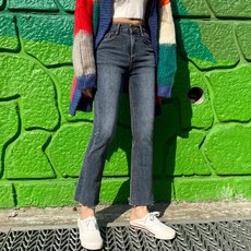 니꼬데님 진청 반 하이웨스트 슬림핏 세미 부츠컷 청바지