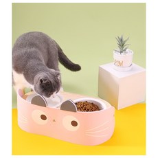 고양이 식기 원목 2구 가림막 논슬립 수반, 1개