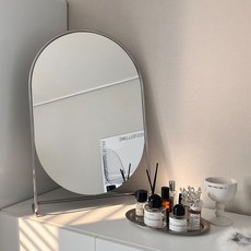 스테인 볼 미러 M 타원형 미드센추리 인테리어 카페 화장대 탁상거울, 실버