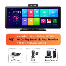 카플레이모니터 Imagebon 10.26형 안드로이드 10 주행기록기 8코어 Carplay 및 자동차 DVR WiFi Bluetooth ADAS GPS 녹화기 24시간 주차 모니, 18.M7 10M Rear Cam - 128G TF C