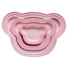 르쿠르제곰돌이접시 르쿠르제스타일 주방 그릇 컬러 파스텔, 곰 핑크 플랫 플레이트 세트