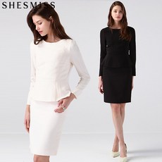쉬즈미스 쉬즈미스(SHESMISS) 기품있는 절제된핏 페플럼 투피스형 심플 원피스 (택가격:358000원)