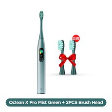 Oclean X Pro 스마트 소닉 전동 칫솔 성인 IPX7 울트라 소닉 자동 브러시 빠른 충전 칫솔 터치 스크린, 09 Green n 2pcs head_03 러시아