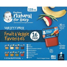 Gerber Purees 2nd Foods 채소 및 과일 버라이어티 팩 226.8g(8oz) 16개 박스 (포장은 다를 수 있음), Gerber Purees 2nd Foods 채소 및 과, 2개
