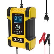 Foxsur 고속 충전 자동차 배터리 충전기 12V 24V 펄스 수리 LiFePO4 오토바이 AGM 딥 젤 납산 12A, EU Plug Yellow, CHINA, EU Plug Yellow, 1개