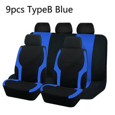AUTO PLUS 유니버설 스포츠 폴리에스터 자동차 시트 커버 세트 대부분의 차량 플레인 패브릭 바이 컬러 스타일리시 액세서리 프로텍터, [04] TypeB Blue 5 seat, 4.TypeB Blue 5 seat