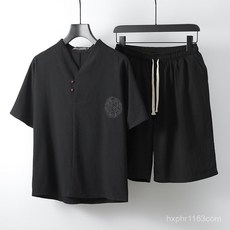 개량한복 상하 세트 면마 남성 여름옷 생활한복, 블랙, L