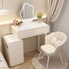 확장형 거울 화장대 세트, 흰색(스마트)/수납장 + 거울 + 의자(O), 80cm