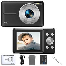 즉석카메라 HD 1080P 2.4 인치 디지털 카메라 16x 줌 컴팩트 44MP 어린이 초보자, Black No Card