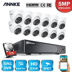 와이파이 방수 cctv 가정용 아파트 현관 홈 Annke 16ch 5mp 라이트 h.265 + dvr 12pcs 5mp pir ip67 - dvr16ch