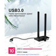 EDUP 와이파이 USB 3.0 어댑터 PC 노트북 네트워크 카드용 동글 안테나 랜 이더넷 1300Mbps 5GHz, 1개