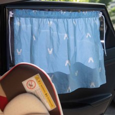 1+1 자동차 차량용 햇빛가리개 아기 유아 뒷좌석 커튼 커텐 세트, 블루토끼 1+1