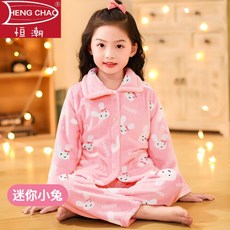 2020 뉴 트렌드 키즈 파자마 겨울 기모 가두꺼움 코랄 솜털 남녀동 귀여운 아기 플란넬 가을 겨울 홈웨어 미니꼬마 토끼 120cm (120cm 권장 키 115~120cm