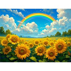 무지개 해바라기 꽃밭 - 캔버스형 40x50 보석십자수, 1개, 큐빅