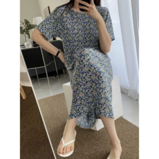 꽃무늬 반팔 홈웨어 원피스 프리사이즈 플리즈 원피스 LOOSS0 321