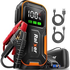 RALXER 1600A 피크 15200mAh 휴대용 자동차 점프 스타터 스타터 배터리 팩(최대 7.5L 가스 또는 6.0L 디젤 엔진) C-C PD60W(입/출력) 및 LED, 1개
